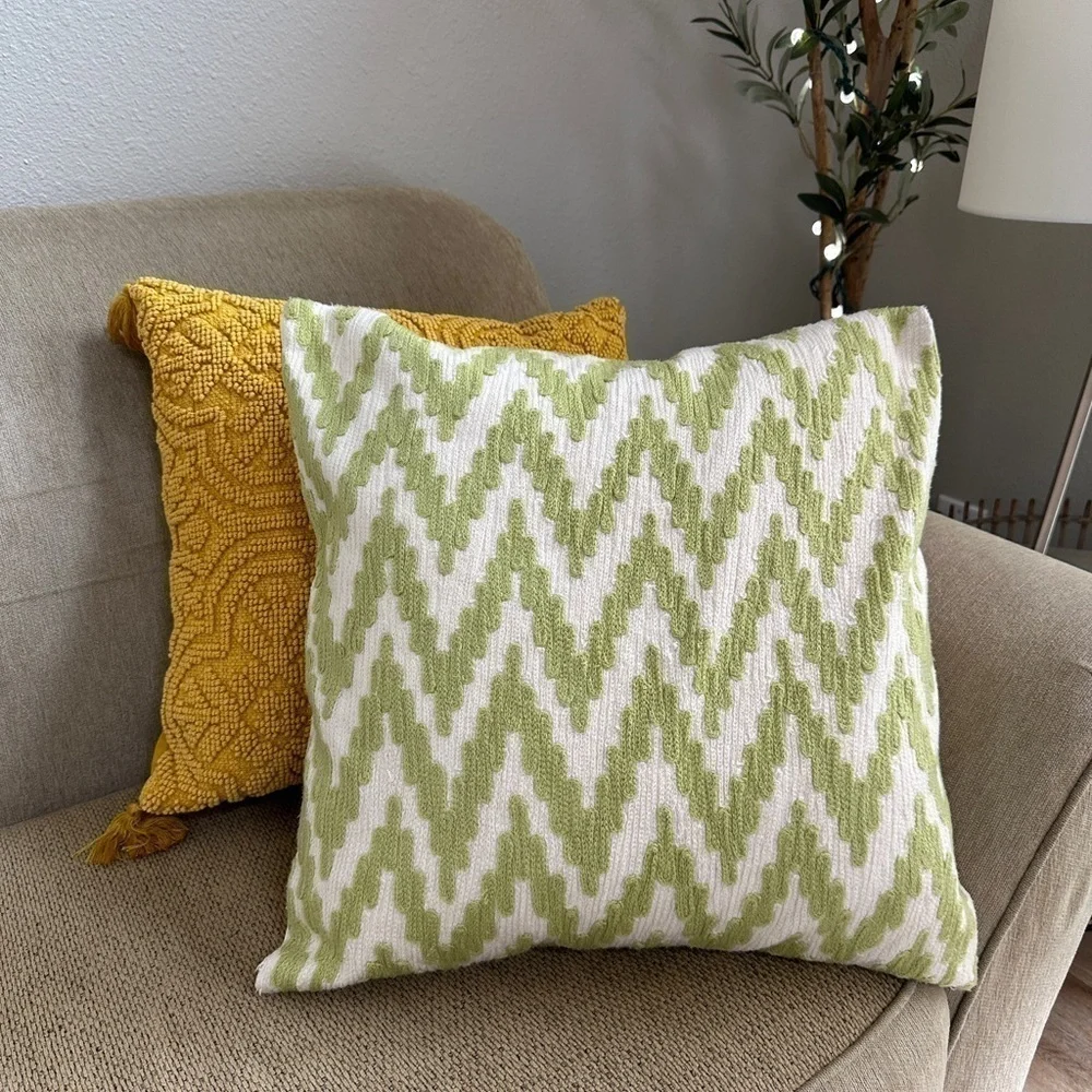West elm boho chevron stitch green and cream accent pillow cover
